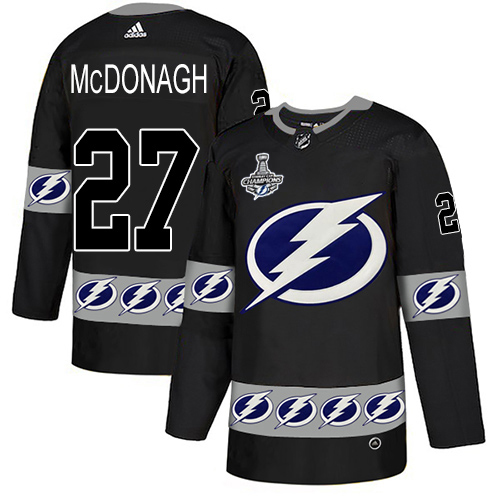 Men Adidas Tampa Bay Lightning #27 Ryan McDonagh Black Authentic Team Logo Fashion 2020 Stanley Cup Champions Stitched NHL Jersey